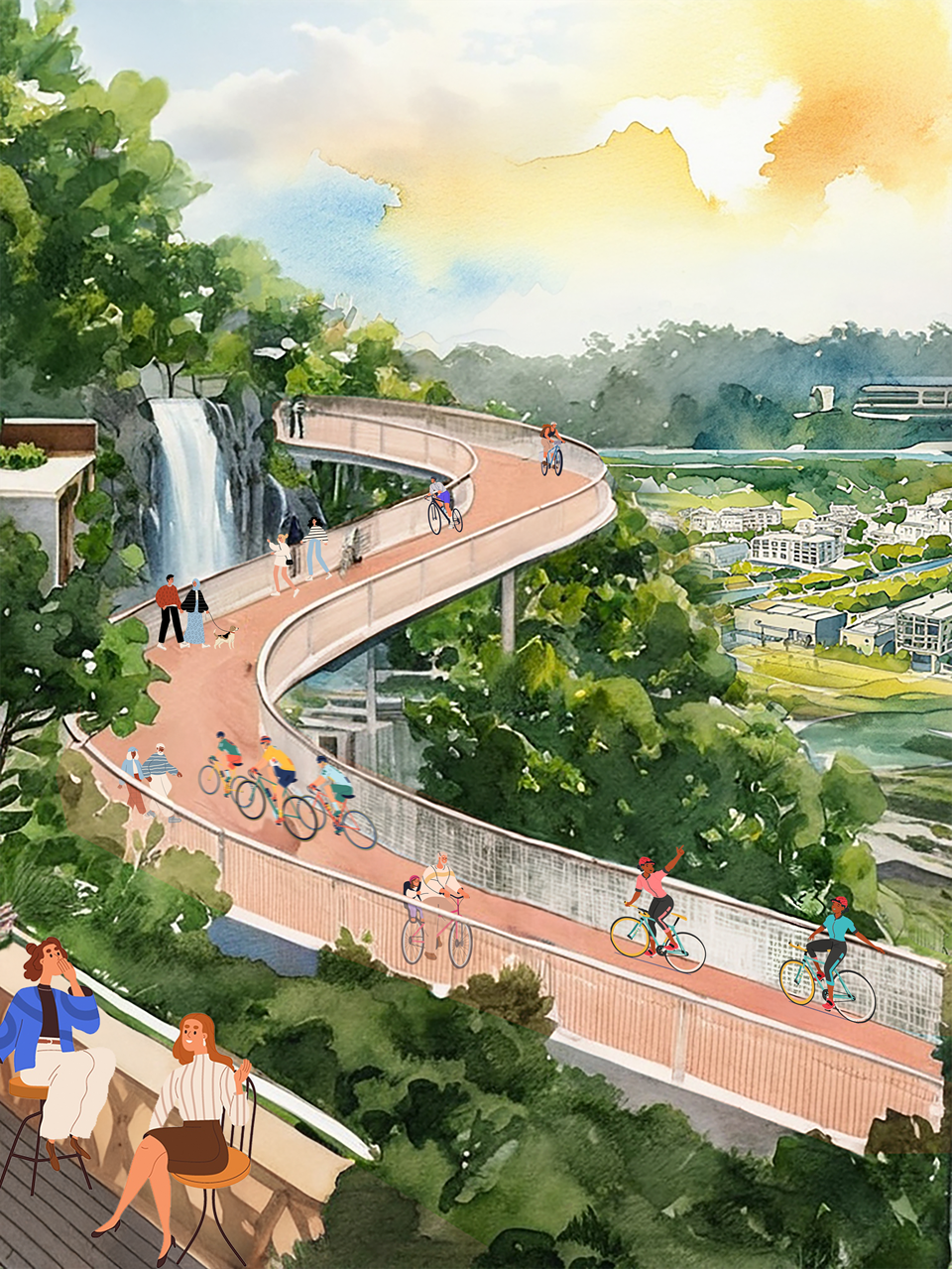 Rendering of a elevated cycling path